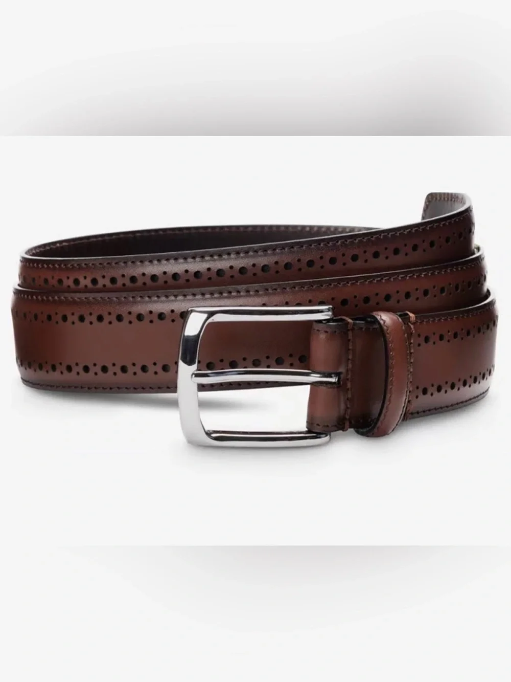 Allen Edmonds Manistee Dress Belt Dark Chili Leather Brogue Size 32